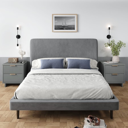 Manhattan Comfort Granville Light Grey 2-Drawer Nightstand, 2PK 2-NS-5016